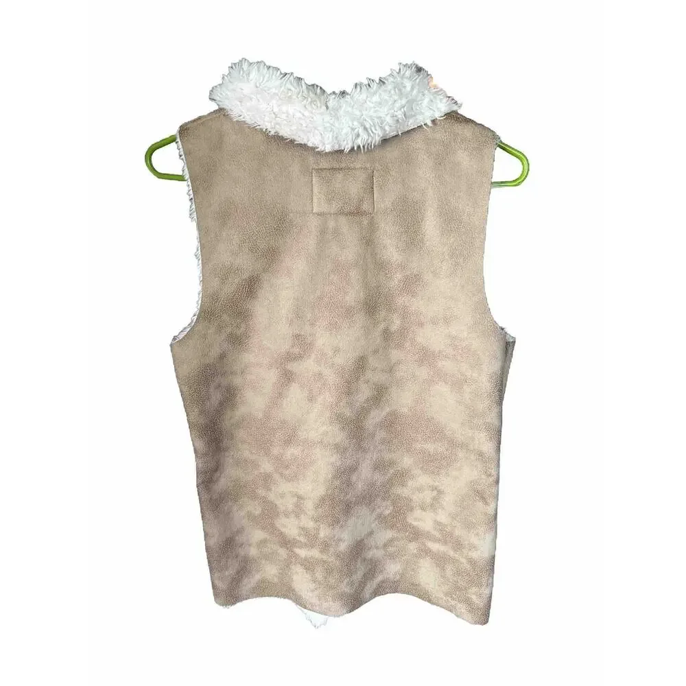 American Rag Cie Camel Brown Faux Suede,Faux Fur Lined Vest Size S